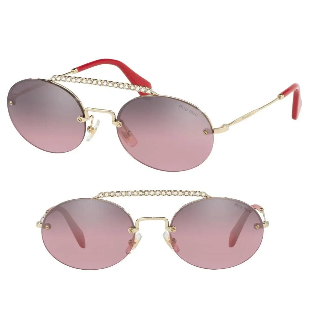 MIU MIU MU 60TS Evolution Rimless Round Sunglasses Pink Rhinestone Case Italy